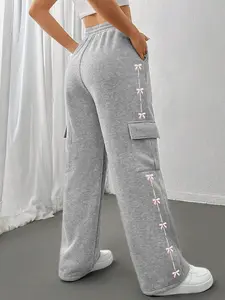 Women's Casual Loose Fit Plaid Pants, Fashionable Streetwear H-Type Drawstring Waist, All Seasons Natural Waist Long Regular Leggings Bottom, Womenswear