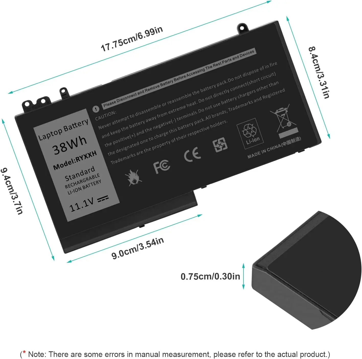 【RYXXH】38Wh Easy Install Replacement Laptop Battery for Dell Latitude E5250 E5450 11 3150 3160 WW116 FT080 312-0543