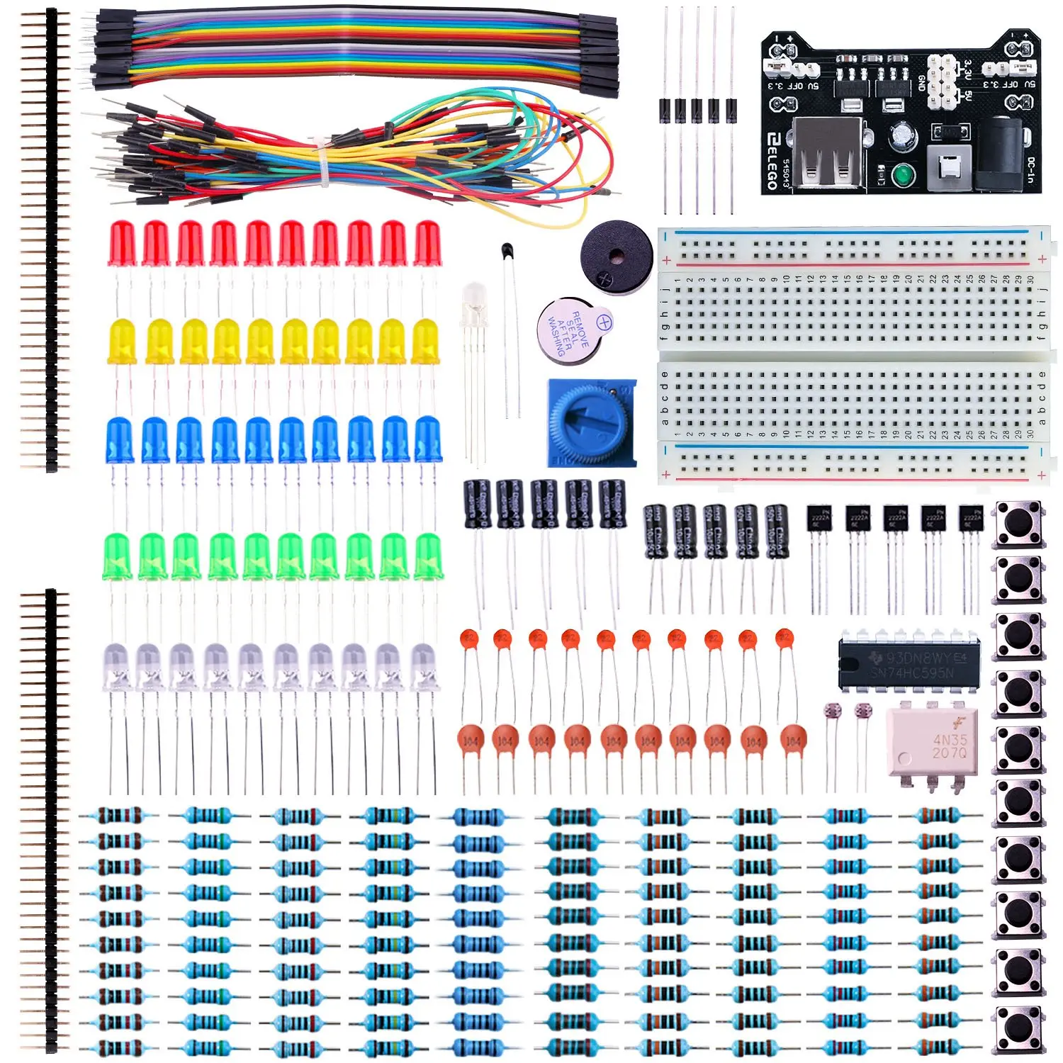 ELEGOO Electronic Fun Kit Bundle with Breadboard Cable Resistor, Capacitor, LED, Potentiometer total 235 Items for Arduino