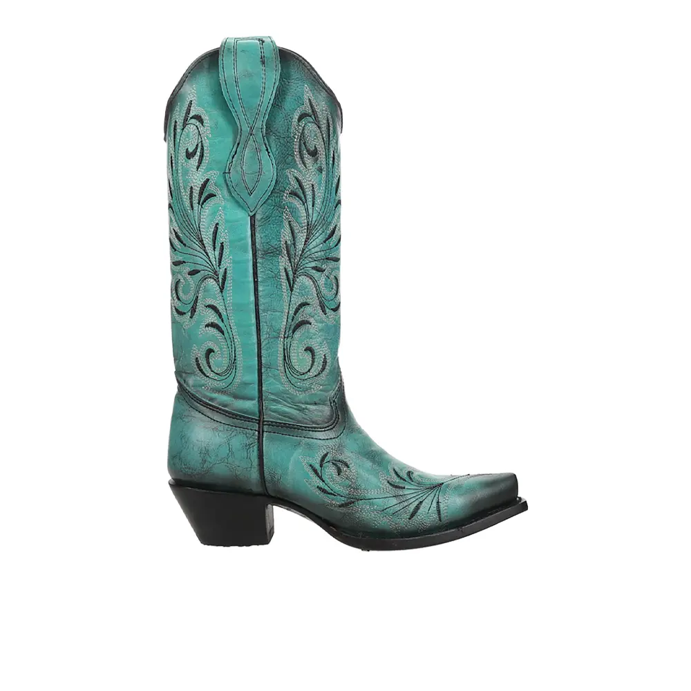 Corral Boots Womens Turquoise Embroidered Pull On Snip Toe  Casual Boots Mid Calf Mid Heel 2-3" - Blue