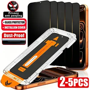 5pcs Full Cover Privacy Tempered Glass Screen Protector, Smartphone For iPhone 17 Pro Max/16 Pro Max/17/15 Pro/16/15/14/13/12/11/Plus/Mini/X/XR/XS Max/7/8/SE 9H+ Hardness Anti-Scratch Easy to Install Dynamic Island Compatible
