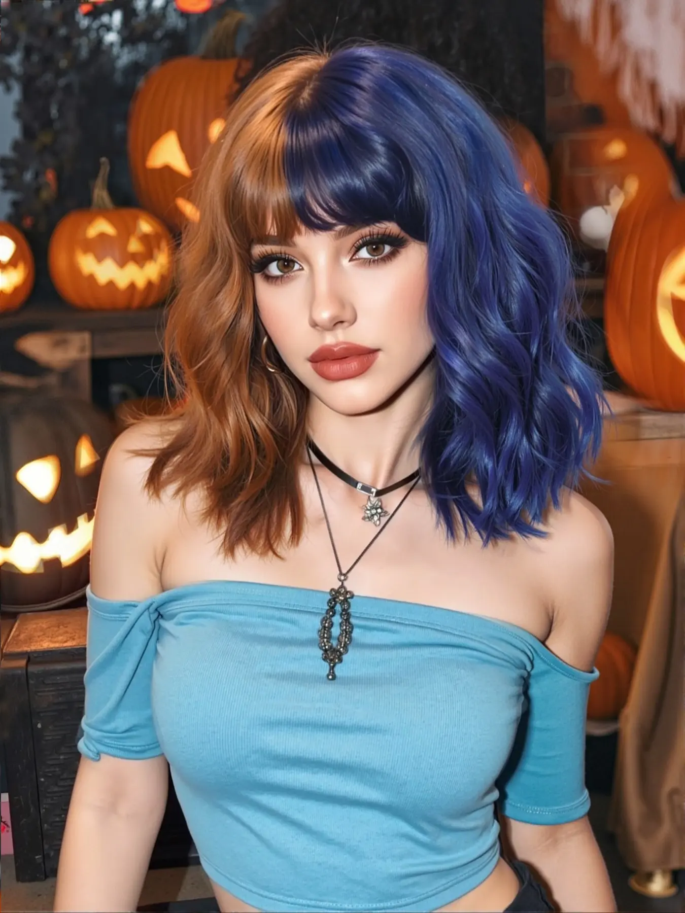 Halloween Wig Short Hair with Bangs, 12 Inch Natural Style, Wavy Synthetic Hairpiece, Suitable for Girls Daily Wear, Holiday Role Play and Parties, Synthetic Wigs