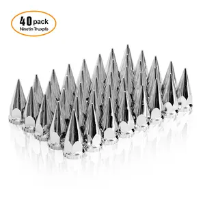 Spike Lug Nut Covers 33mm x 4 3/4" Thread-on Spike Top ABS Chrome Plastic Pointed Lug Nut Caps for Semi Trucks Wheel (40PCS)