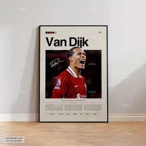 Virgil Van Dijk Poster, Van Dijk Reds Wall Art, Framed Van Dijk Print, Liverpool FC Team Decor, Liverpool Fan Gift Idea, Soccer Print