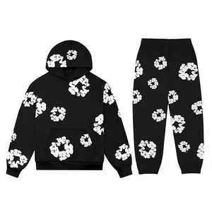 Streetwear Hoodie Hip Hop Graphic Print Hoodie Sweatshirt Mens Pullover Hoodie Suit Unisex Tracksuit Clothes Menswear Black Casual Floral Long Sleeve Gamis