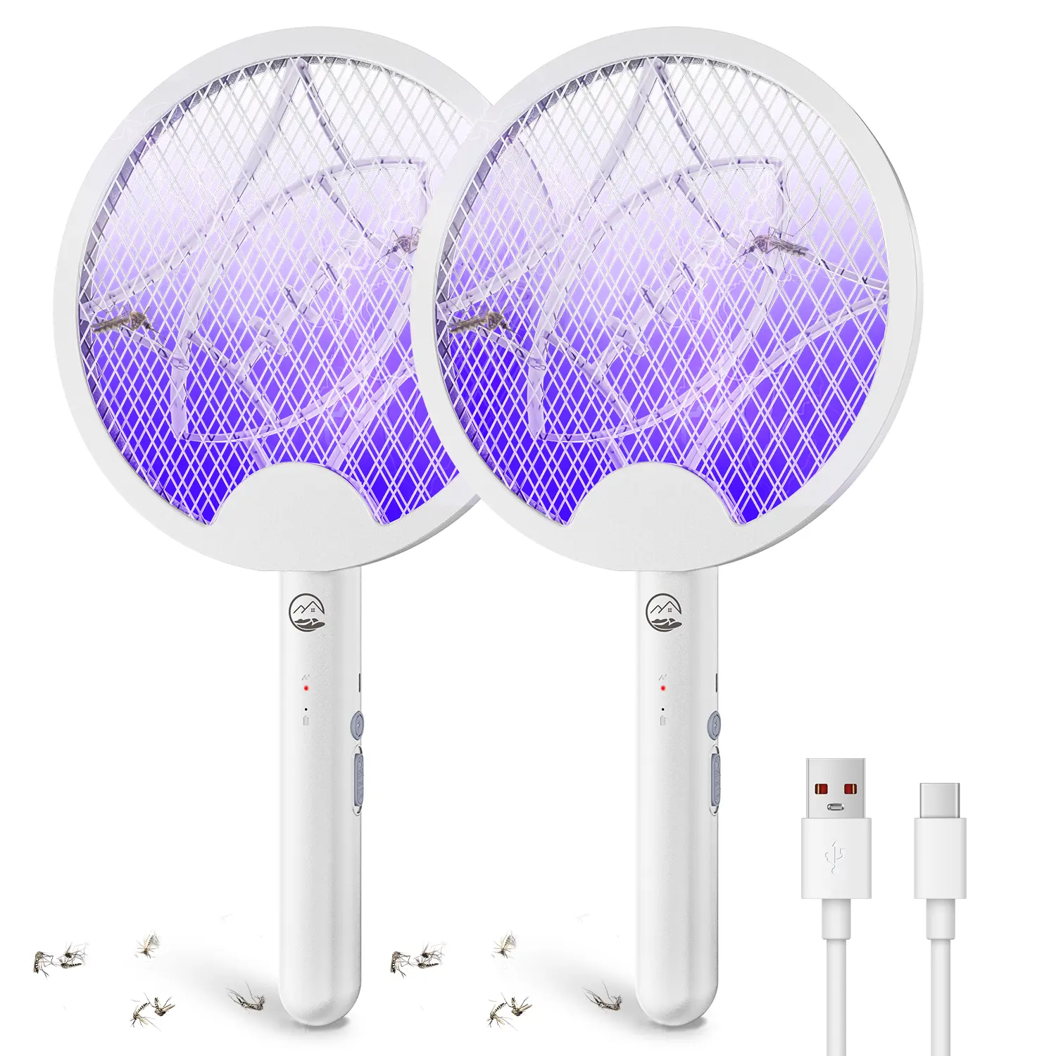 Electric Fly Swatter Racket, Bug Zapper with Trap Lamp, 4000V Powerful Mosquito Trap Killer with Type-C Rechargeable for Indoor Home Office Patio Camp