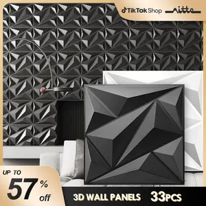 Nitte 33PCS PVC 3D Wall Panels Diamond Pattern Design 11.8"x11.8" (30x30cm) Suitable for Living Rooms Bedrooms Kitchens TV Accent Walls Feature Walls and Office Logo Displays