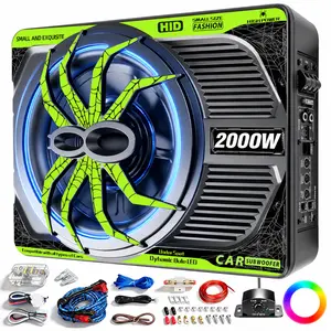 TANVSO2000W Peak 10 Inch Underseat Subwoofer and Amp Package, Slim Powered Car Subwoofer with Built-in Amplifier, RGB Light, Low Pass Filter and Bass Boost for Car Truck SUV
