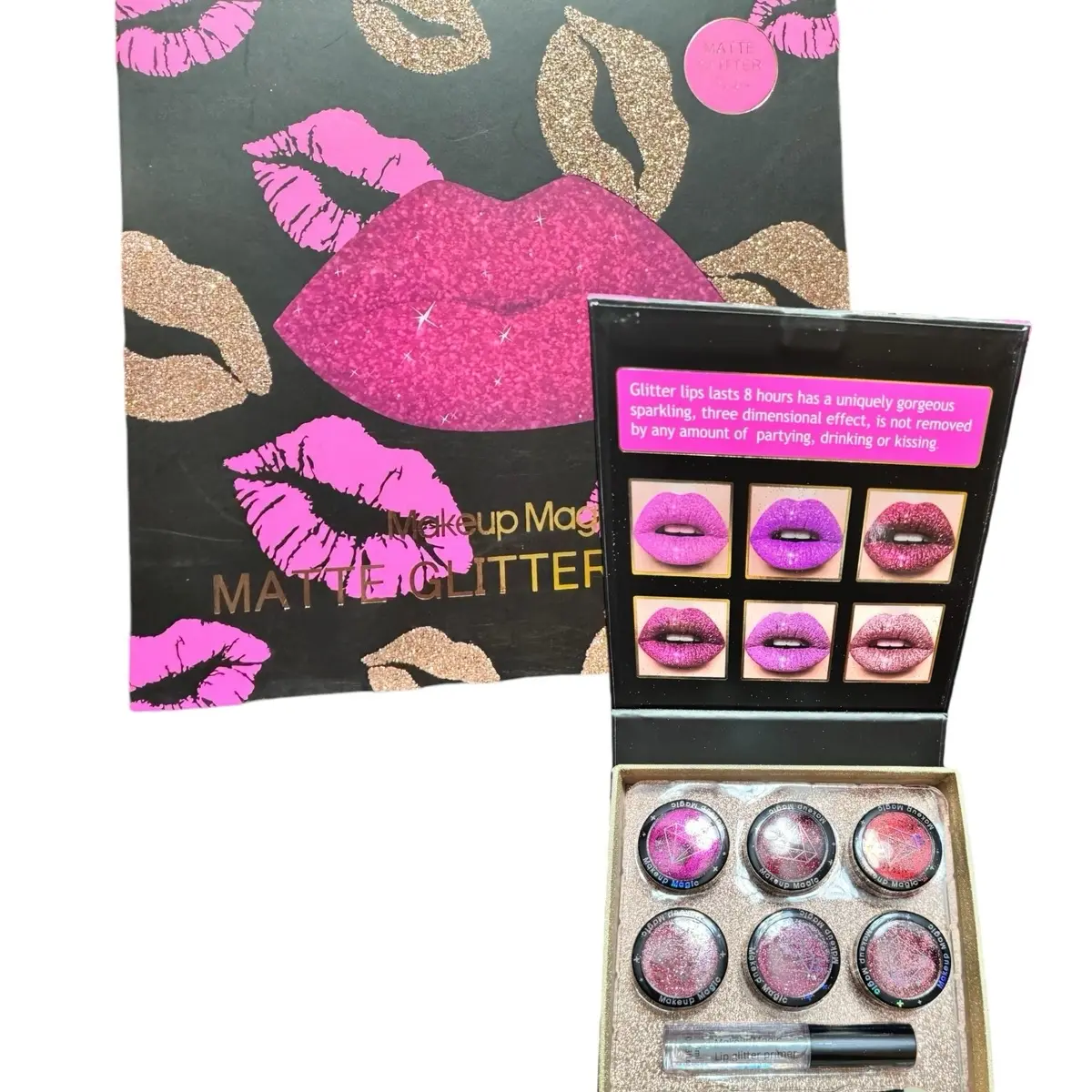 6 COLOR Matte Glitter Lip Kit Makeup Magic- Long-Lasting Glitter Lip- Cosmetics