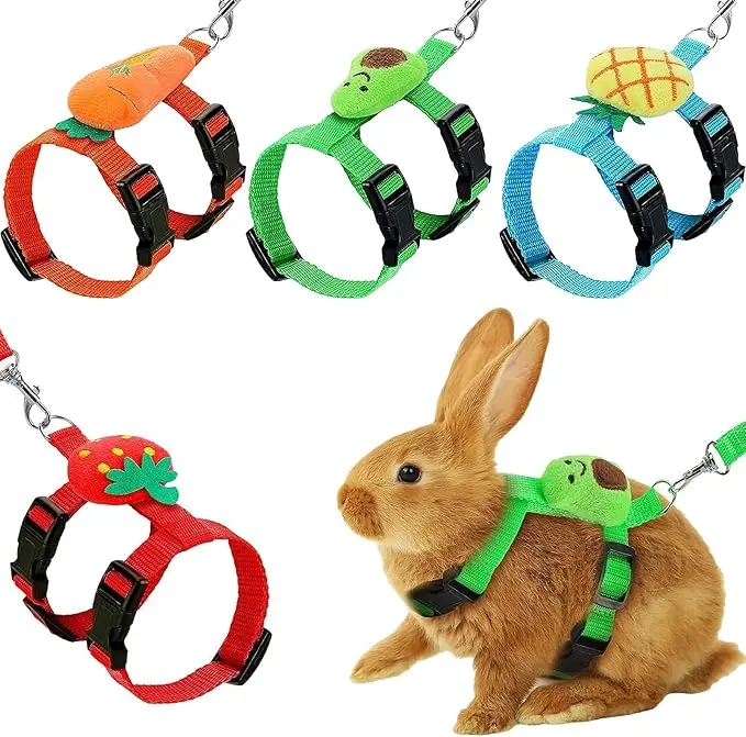 Easily Adjustable Bunny Harness and Leash Set Small Pets Cute Vest Harness Leash Strap Decorative for Rabbit Ferret Small Pets