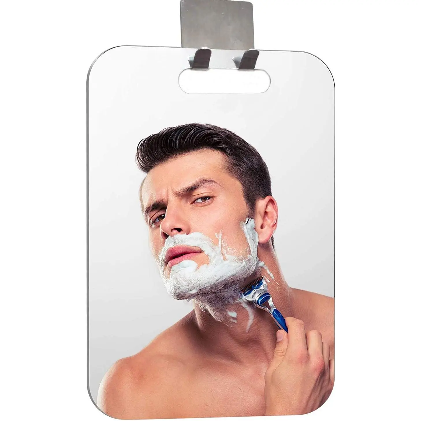 Fogless Shower Mirror (11inX7.48in), Anti-Fog Frameless Wall Hanging Makeup & Shaving Bathroom Accessory (Large, Shaver Hook)