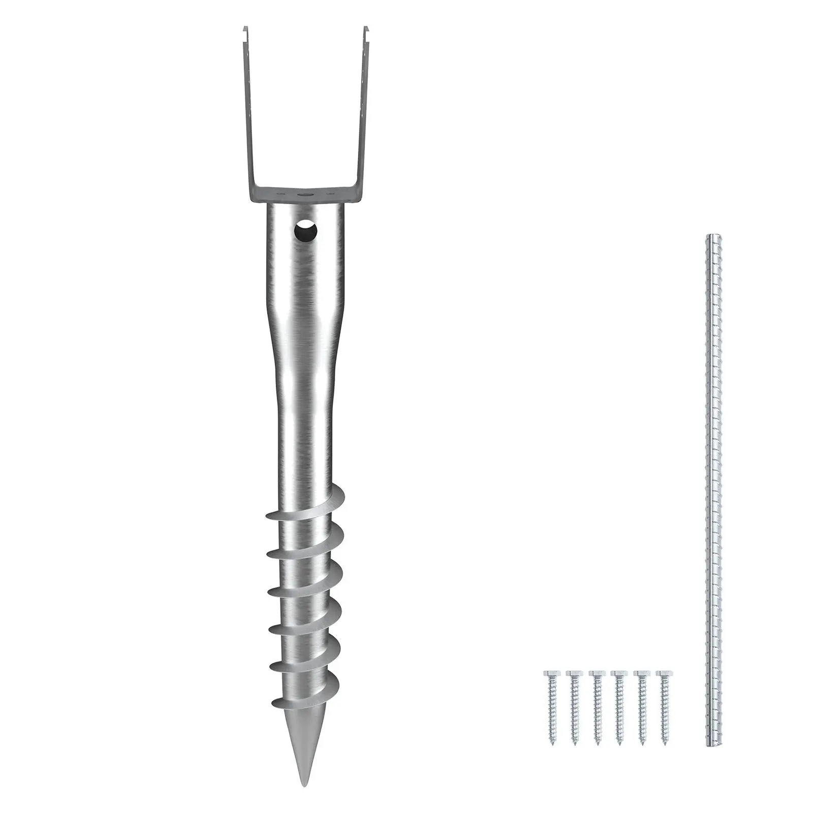 【summerfinds】VEVOR No Dig Ground Anchor, 1 Pack 3.94 x 2.76 x 27.56 in DIY Screw in Post Stake, Includes 6 Lag Bolts & a Rebar, U-Shape Heavy Duty Steel Post Holder, Great for Mailbox Posts and Fence Posts