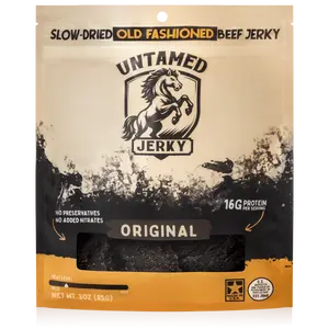 Untamed Jerky Original - Old Fashioned Beef Jerky 3oz Bag - Homemade Style - Slow-Dried Dry Snack - High Protein - No Preservatives No Nitrites No MSG - Made in the USA