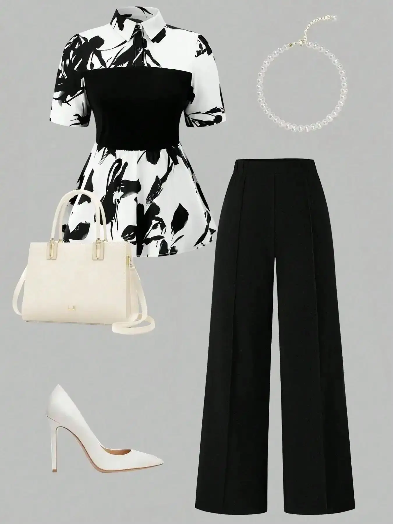 Women's 2 Piece Outfits Floral Print Peplum Shirt Wide Leg Pants Set Short Sleeve Business Casual Commuter Elegant Office Workwear Trendy Chic Womenswear Elegance relaxed style versatile style urban streetwear