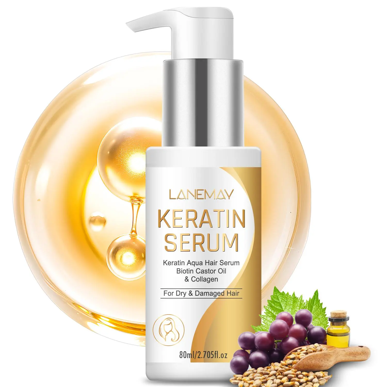 Keratin Serum, 2 Counts/set Deep Moisturizing Deep Nourishing Repairing Hair Treatment Serum, Hydrate Hair Care Product Hydrates Dry Hair for Smoothing Dry & Damaged Hair, Hair Hydrating