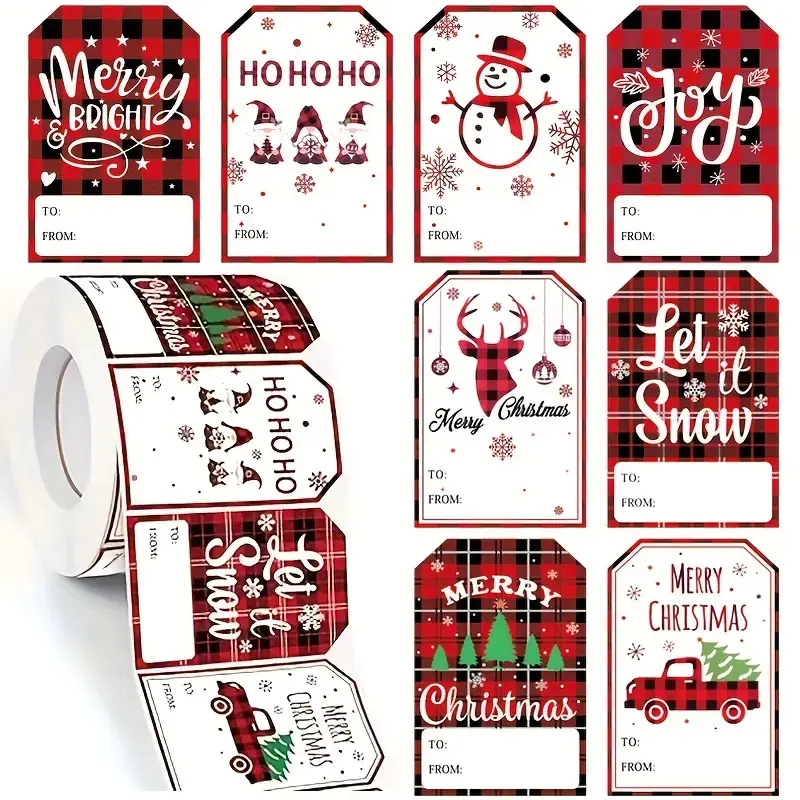 200 Pcs Christmas Gift Labels Roll, Self-Adhesive Holiday Stickers, Sticker Paper for Packaging & Crafts, Festive Decoration Supplies, Sticker Packs, Includes Labels, Stickers Included
