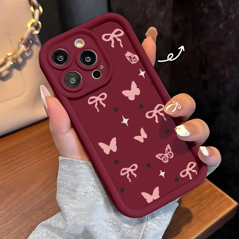 Pink Bow & Butterfly Pattern TPU Silicone Phone Case for iPhones - Shockproof, Durable, Soft, Waterproof, Resists Yellowing, 2D Printing, Lens Protection - Adult Accessory for iPhone 17 Pro Max,16,16e,15,14 Plus,13,12 Mini,11,Air,X,XS, Accessories, Cute A