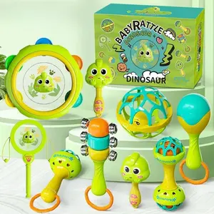 Dinosaur Series Baby Rattle Gift Box, Newborn 0-12 Months Baby Educational Grasp Toy Motor Skills, Early Education Sensory Hand Shaker Set, Choking Hazard Warning