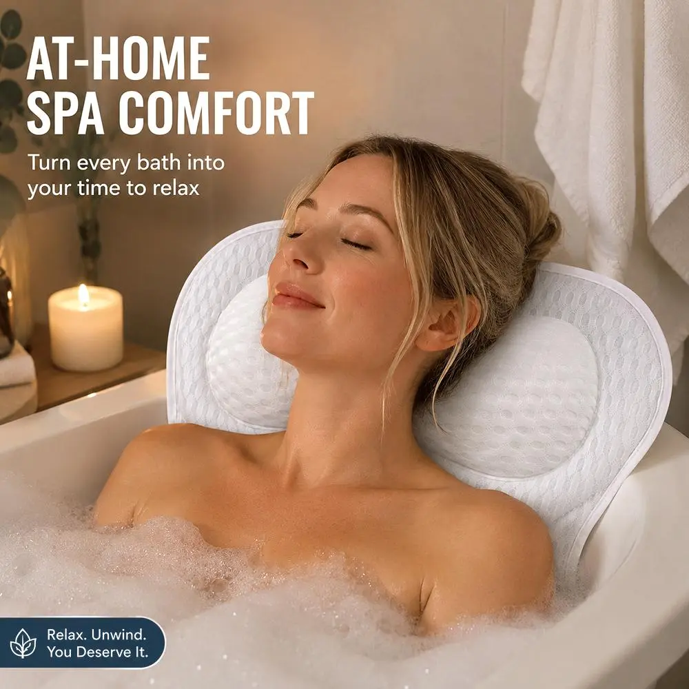 Lightweight Machine Washable 4-Day Bathtub Bath Pillow with 6 Suction Cups - Comfortable, Durable Bathroom Bathing Accessory (Beauty & Personal Care, Bath & Body Care)