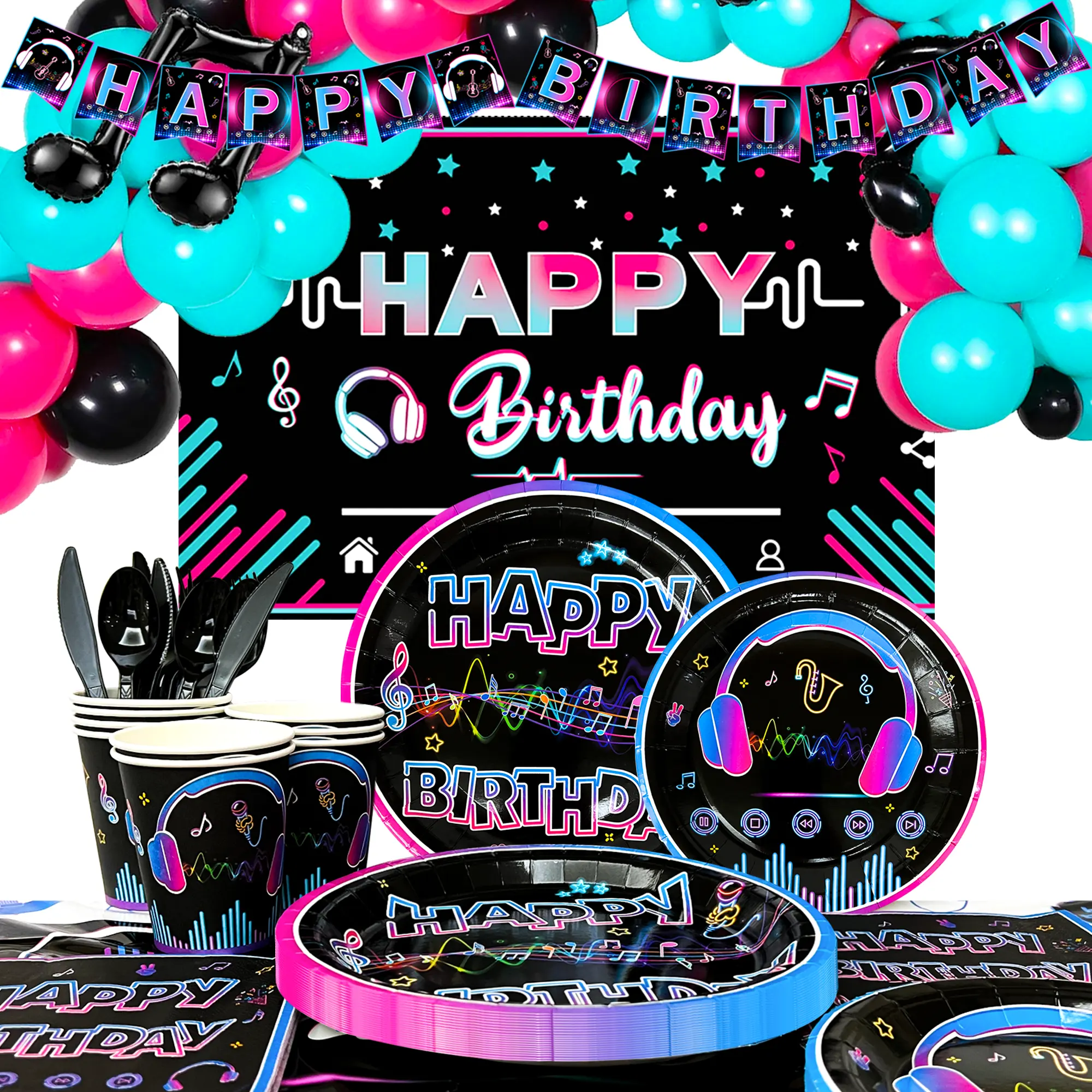 Tik Tok Party Supplies,155pcs Tik Tok Birthday Party Decorations & Tik Tok Tableware Set- Tiktok Plates Cups and Napkins Tablecloth & Tik Tok Balloons Backdrop etc Tiktok Birthday Decor for Girls/Boys