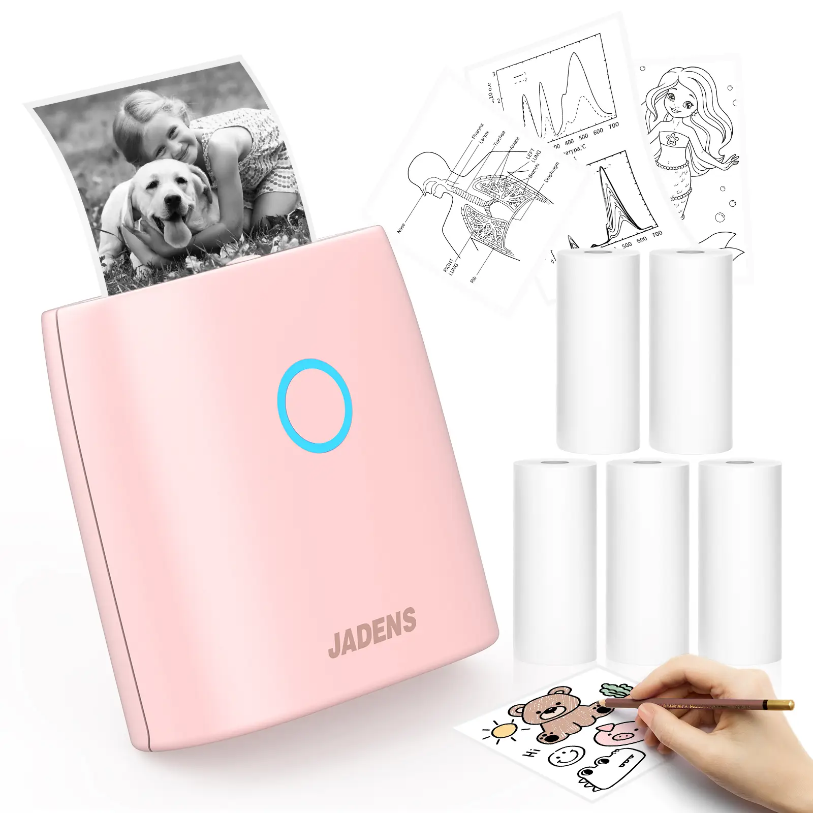 JADENS Mini Sticker Printer-2 Inch Bluetooth Thermal Pocket Printer,Inkless Portable Printer for Study Notes,Photos, Memos,Lists,Christmas Gifts