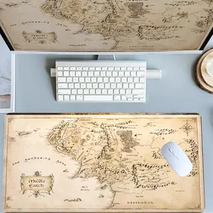 Vintage Middle - Earth Map Mouse Pads Gaming Mouse Pad Extended Mouse Pad Computer Desk Mat with Non - Slip Rubber Base Stitched Edges Surface, Retro Fantasy Style Desk Accessories for PC Gamers, Office Workers & Home Use