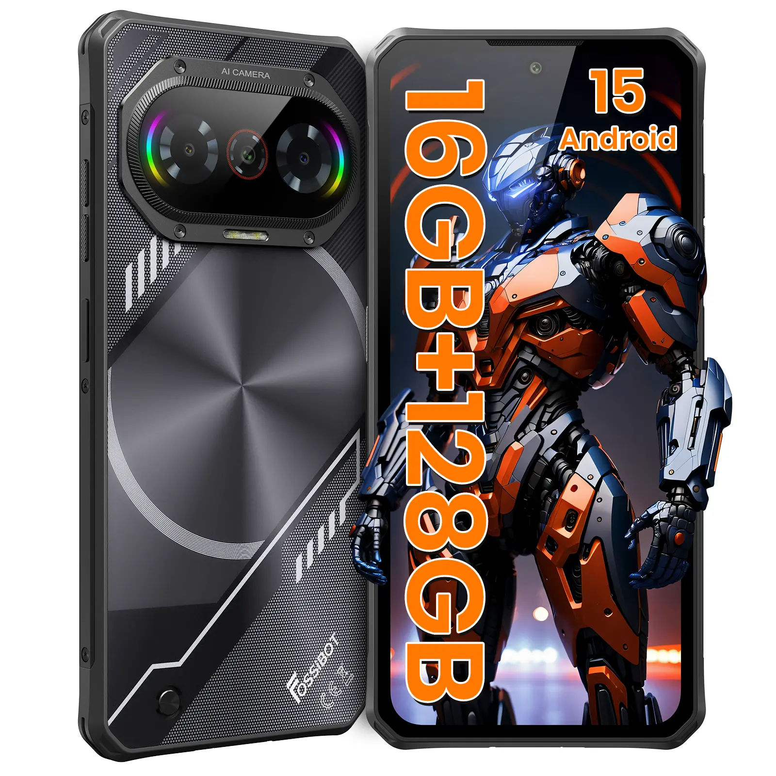 【DealsForYouDays】FOSSIBOT F114 Rugged Phone 6.67" HD 12GB +128GB/TF 1TB Android 15 Gaming Rugged Smartphone Octa Core 50MP Main Camera 5000 mAh Battery IP68/IP69K Waterproof Phone,Triple Slot/NFC/Face ID/GPS(Black)