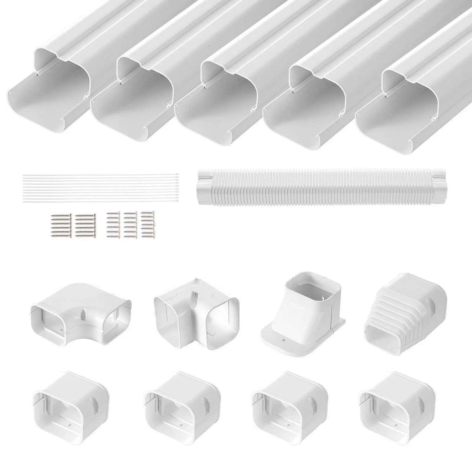VEVOR PVC+PE Household Pipeline Cover, 3-in W 10ft Long/10.2Ft / 3110Mm L, 1 Set with 5 Straight Ducts & Full Components, 1.5ft Optimal Wire Group Protection, Durable Snap-in Water-Resistant Paintable White Easy-Install AC Heat Pump Cover
