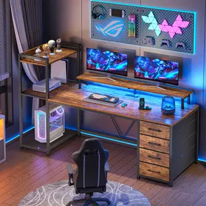 SEDETA 55 Inch LED Gaming Desk Home Office Computer Desk with Large Storage Space，Large Computer Gaming PC Desk, Writing Table Study Desk for Bedroom, Study, Office