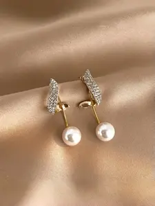 Elegant Long Dangle Earrings with Faux Pearl & Rhinestone Inlay, European & American Trendy Style, Perfect for Women's Daily