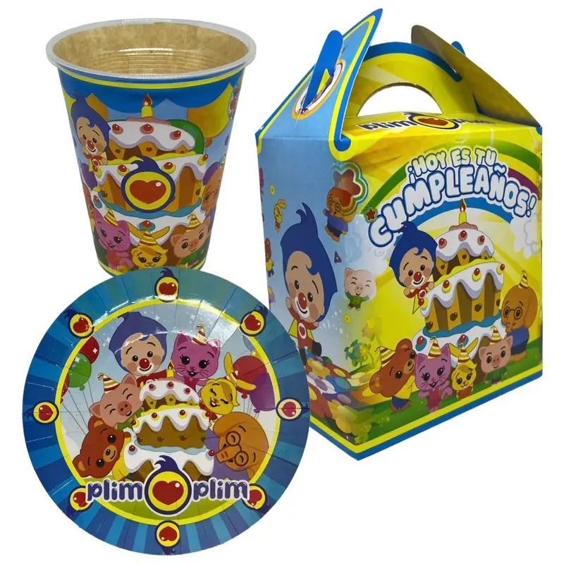 PLIM PLIM Party Kit 30ct Pack Includes 10 Vasos 10 Platos & 10 Cajitas Perfect for Celebrations