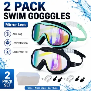 Kids/Adult Swim Goggles, Anti-Fog Mirror Lens Swim Goggles for Boys Girls, Adjustable Leak-Resistant Swim Mask with Case, Nose Clips & Ear Plugs for Pool Beach
