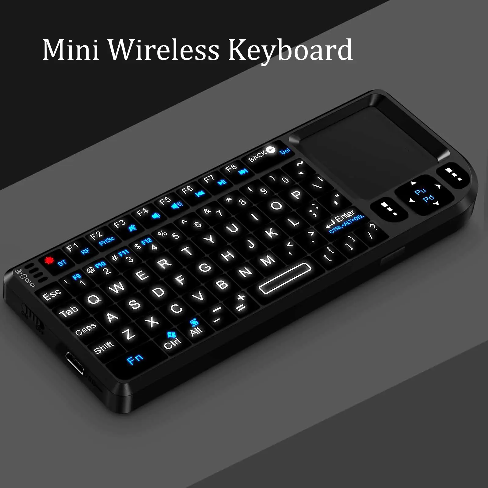 2.4g Mini Wireless Backlit Multifunctional Keyboard Mouse Combo Wireless with Touchpad Mouse, Rechargeable Battery, Flashlight, for PC MAC Htpc Projector Smart TV Box