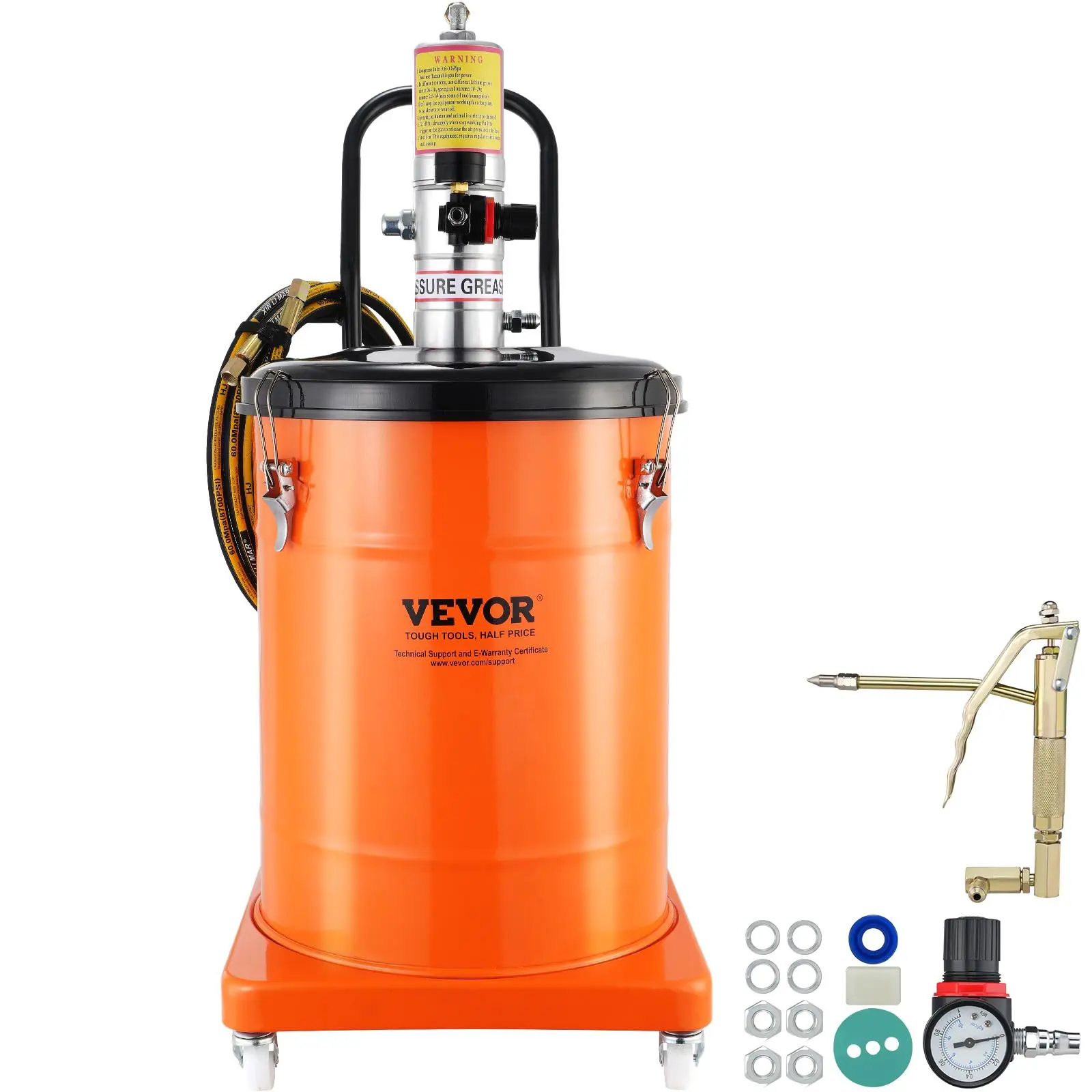 【Summerfinds】VEVOR Grease Pump,  10.5 Gallon 40L Air Operated Grease Pump with 13 ft High Pressure Hose and Grease Gun, Pneumatic Grease Bucket Pump with Wheels, Portable Lubrication Grease Pump 50:1 Pressure Ratio