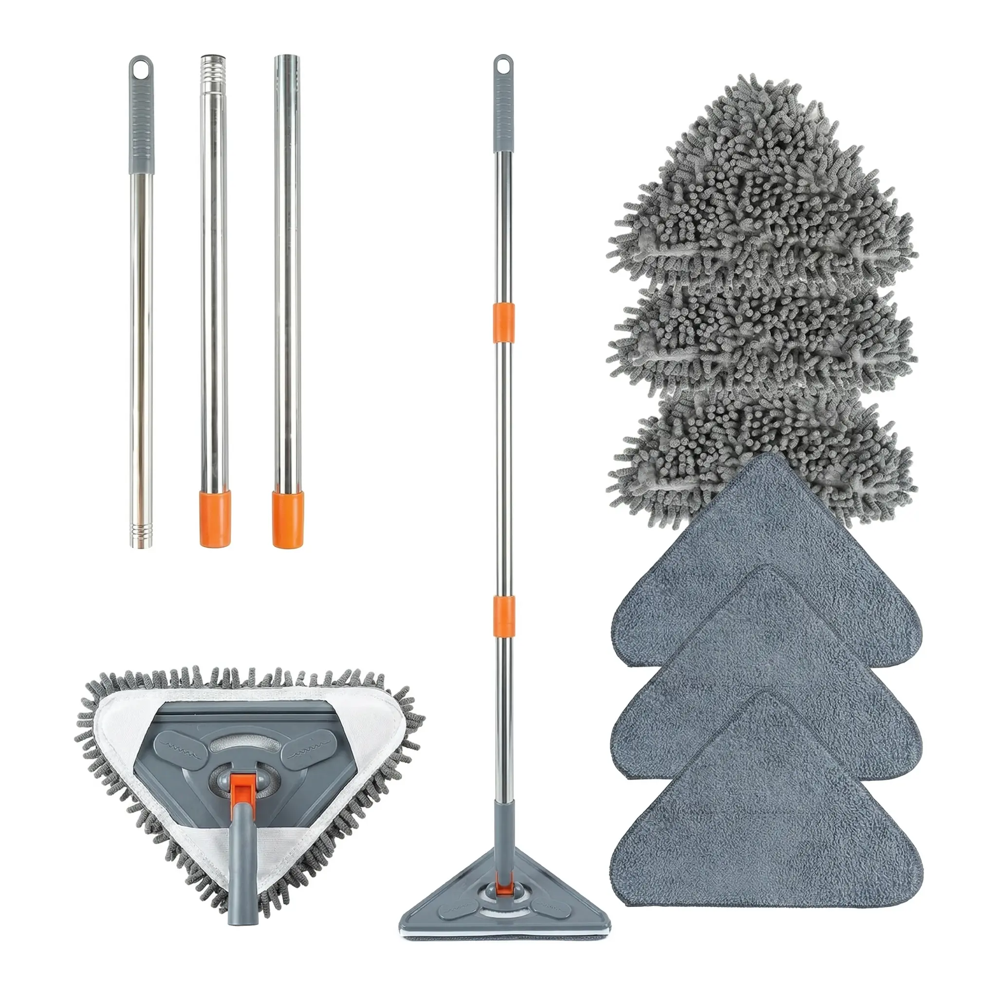 Adjustable Triangle Wall Mop with Extendable Long Handle, 360-Degree Rotating Head, 6 Microfiber Chenille Pads – Home Cleaning Essential for Ceilings, Baseboards, Floors, Father’s Day Practical Gift, Mid Year Sale Pick campingessentials