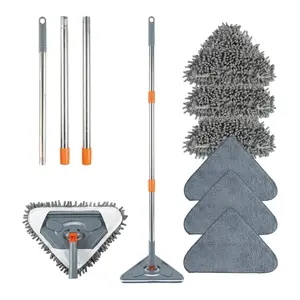 Adjustable Long Handle Wall Cleaning Tool with 360° Spinning Head, Telescopic Mop Set, 6 Replacement Pads for Walls, Floors, Ceilings and Baseboards