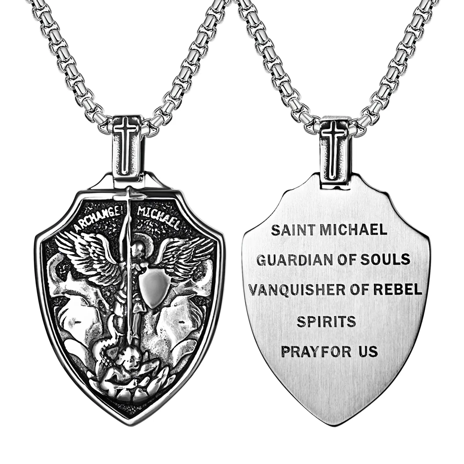 OIDEA Unisex St Michael the Archangel Stainless Steel Necklace - Catholic Faith Emblem Medallion Pendant, Hypoallergenic Amulet, Angel-Themed Chain Jewelry Gift, Stainless Steel Necklaces, Amulet Necklaces