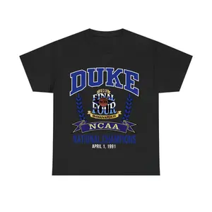 Duke 1991 National Champions T-Shirt – Vintage College Basketball Final Four Graphic Tee, Classic Mens Fan Shirt Fatherhood Print Hip Hop Art Drama Mask Unisex Y2K Funny Meme Dark Humor Oversized Double Printed Music Band Slim Shape Men's Moisture Wicking