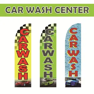 1pc, Car Wash Swooper Flag, Outdoor Business Promotional Flag Sign, Heavy Duty Polyknit Single Flags For 11.5ft Flagpole, Advertising Windless Feather Flag, Car Wash Advertisement 110g Knitted Polyester Flag