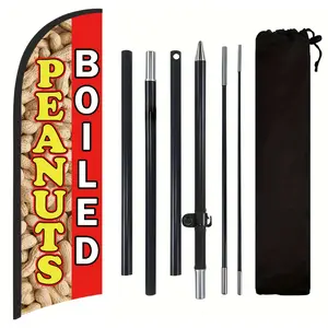 Boiled Peanuts Shop Flag, Polyester Advertising Flag with Flag Pole and Ground Stake, Outdoor Banner Decoration for Boiled Peanuts Shop