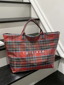 Fashion classic large-capacity plaid tote bag, daily commute easy-to-match PVC handbag, all personal items can be accommodated, suitable for outings, shopping, and travel, Stylish Tote Bag