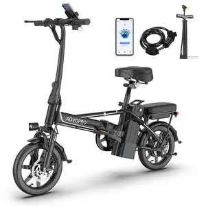 AOVOPRO  EB60 Adult Electric Bike Motor Peak Power 750W .22MPH, 14" Pneumatic Tires, 22-40 MPH, Dual Disc Brakes, Foldable, Two Seat