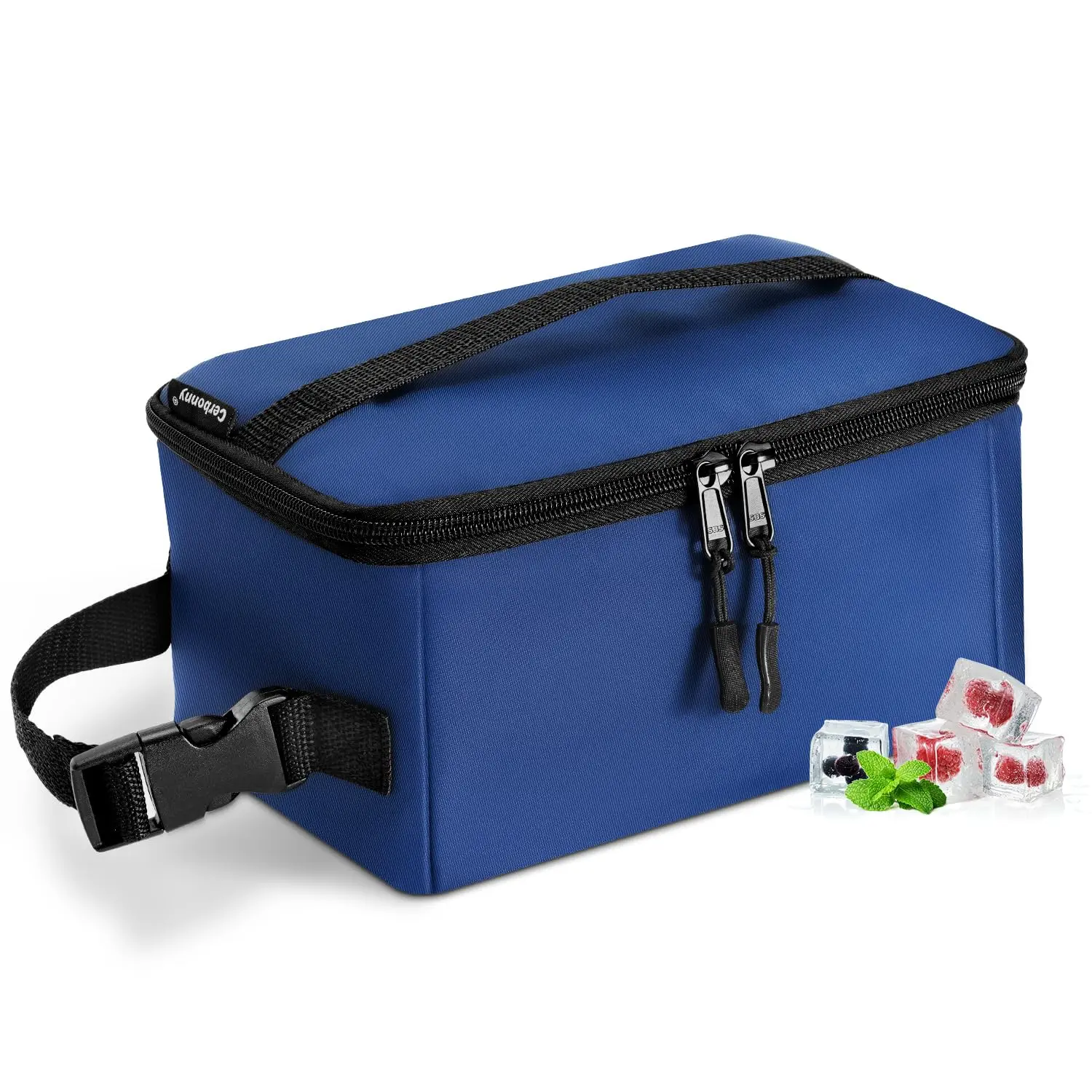 Cerbonny Insulated Thermal Leakproof Collapsible Soft-Sided Cooler Bag - 6-Can Capacity, 2 Detachable Gel Packs, Navy Blue Polyester, Lunch Box Size, Mesh, Ideal for On-the-Go Meals, Back to School, Insulated Cooler Bag
