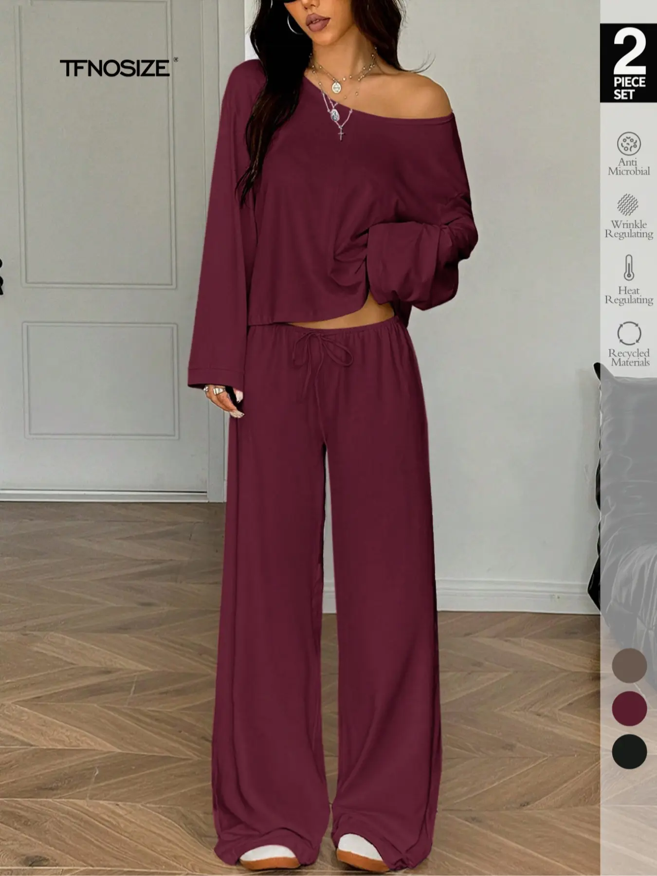 2 Piece Set Women Sleepwear Loungewear, Elegant Simple Solid Color Loose Long Sleeve Thermal Top And Pants pajamas Set, Pjs For Autumn/Winter,All Season Fashion 2 Piece Set Women Sleepwear Loungewear, Elegant Simple Solid Color Loose Long Sleeve Thermal Top And Pants pajamas Set, Pjs For Autumn/Winter,All Season Fashion