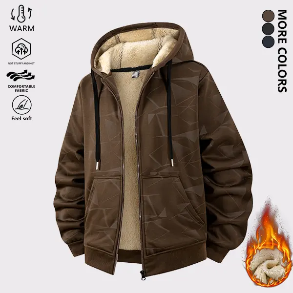 Men's Fleece-Lined Hooded Winter Jacket | Full-Zip Warm Coat with Kangaroo Pocket, Elastic Cuffs | Perfect for Outdoor & Daily Wear