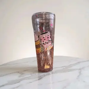 Cold Snow Globe Tumbler 24oz - Cute Design with Glitter and Snowflakes for Winter Beverages