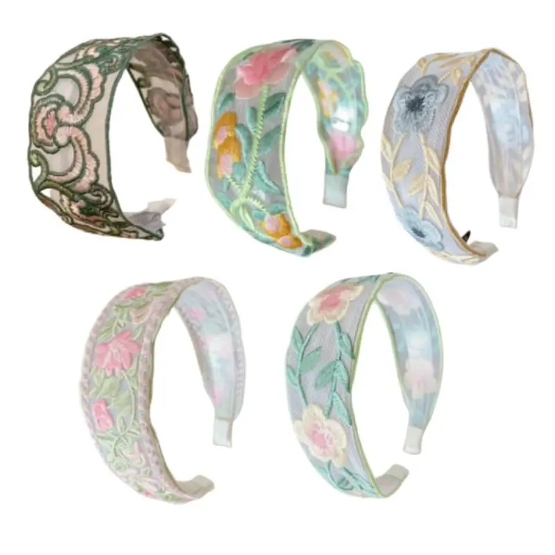 Women's 5-Piece Polyester Boho Embroidery Floral Knotted Wide Headbands, Vintage Ethnic Style Hair Accessories with Crystal Beads, Stretch Elastic for Secure Hold, Everyday & Party Use - Home Improvement, Building Supplies, Wallpaper & Wall Trim