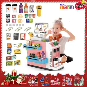 deAO Interactive Kids Cash Register with Scanner & Sounds -Pretend Play Calculator Cash Register Toy 48-Piece Pretend Play Cash Register Toy Set for Kids with Water Outlet Function Scanner,  Play Coffeen for Boys & Girls, Ages 3 4 5 6 7
