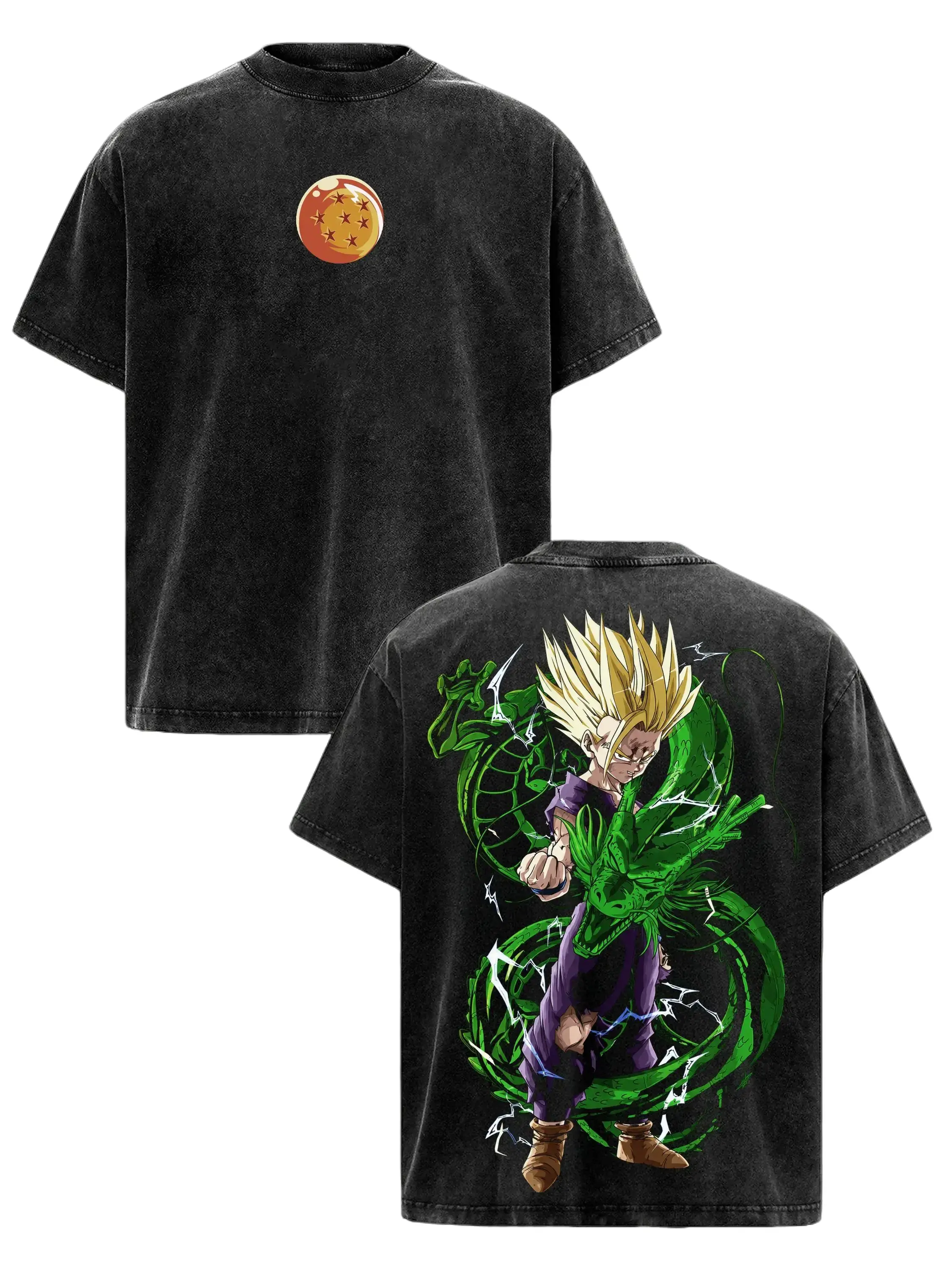 Dragon Ball Z Son Gohan Super Saiyan Vintage Washed Graphic T Shirt Anime Oversized Streetwear Retro Acid Wash Cotton Tee Y2K Harajuku Japanese Manga Unisex Casual Summer Heavyweight Graphic Shirt Gift for Anime Fans, Shortsleeve, Tops