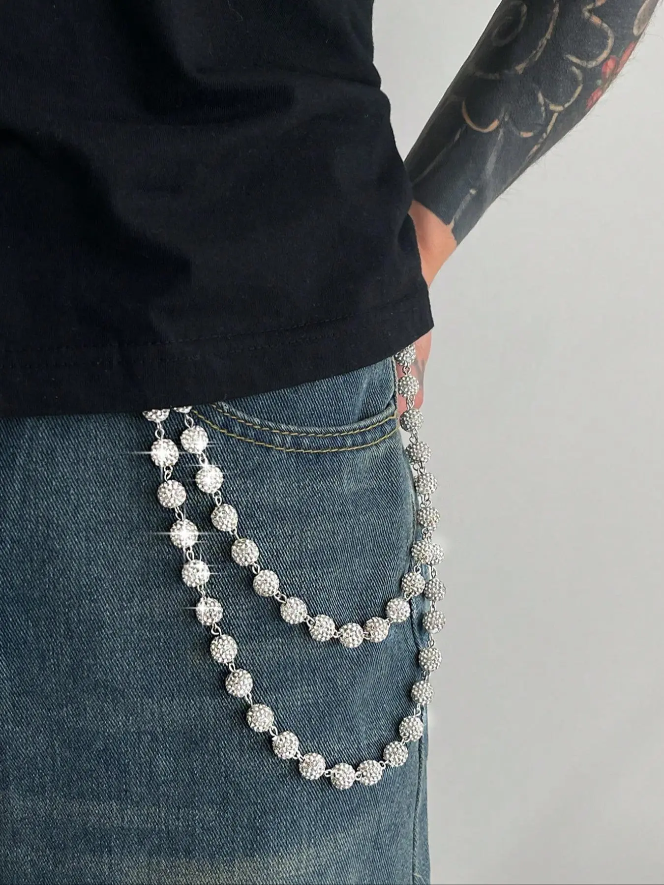 Stylish Multi-Layer Rhinestone Chain Waist Chain for Men, Unique Body Chain Accessory, Ideal for Pant Decoration, Chic Body Jewelry